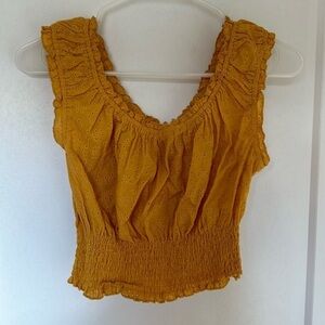 Sky and Sparrow Yellow Eyelet Crop Top.
